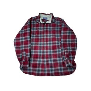 Vtg 60/70s Pendleton XL Plaid Wool Shirt Men's Red Blue Button‎ Up Long Sleeve
